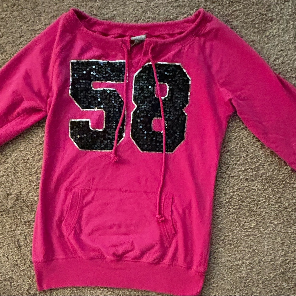 Barbie pink Woman size Med sweatshirt Glitter graphics Great pre-used condition